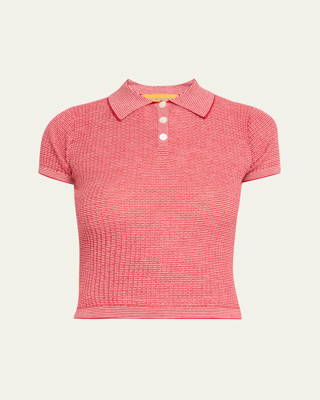 Cashmere Short-Sleeve Shrunken Polo Sweater
